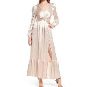 Rahi Leila Luster Long Sleeve Midi Dress in Champagne XL MSRP $186